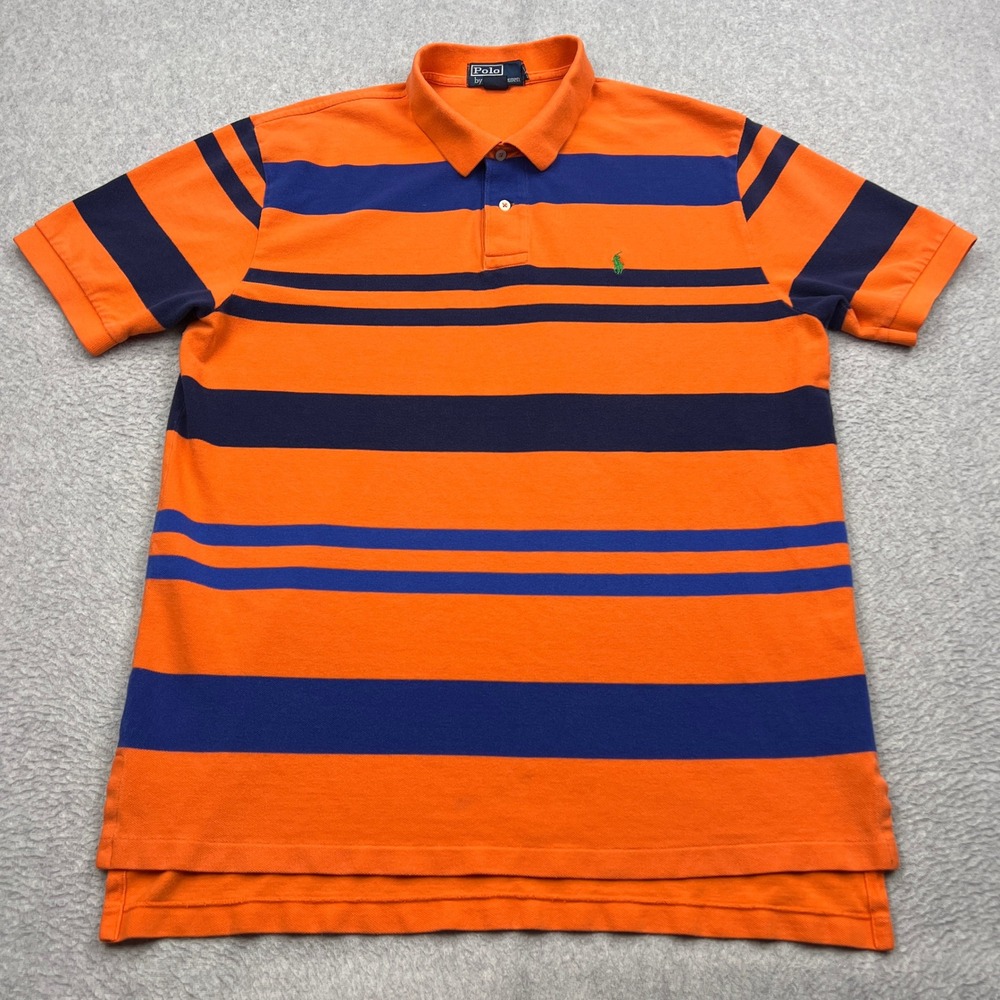 Polo Ralph Lauren Shirt Mens XL Orange Striped Short Sleeve Pony Logo
